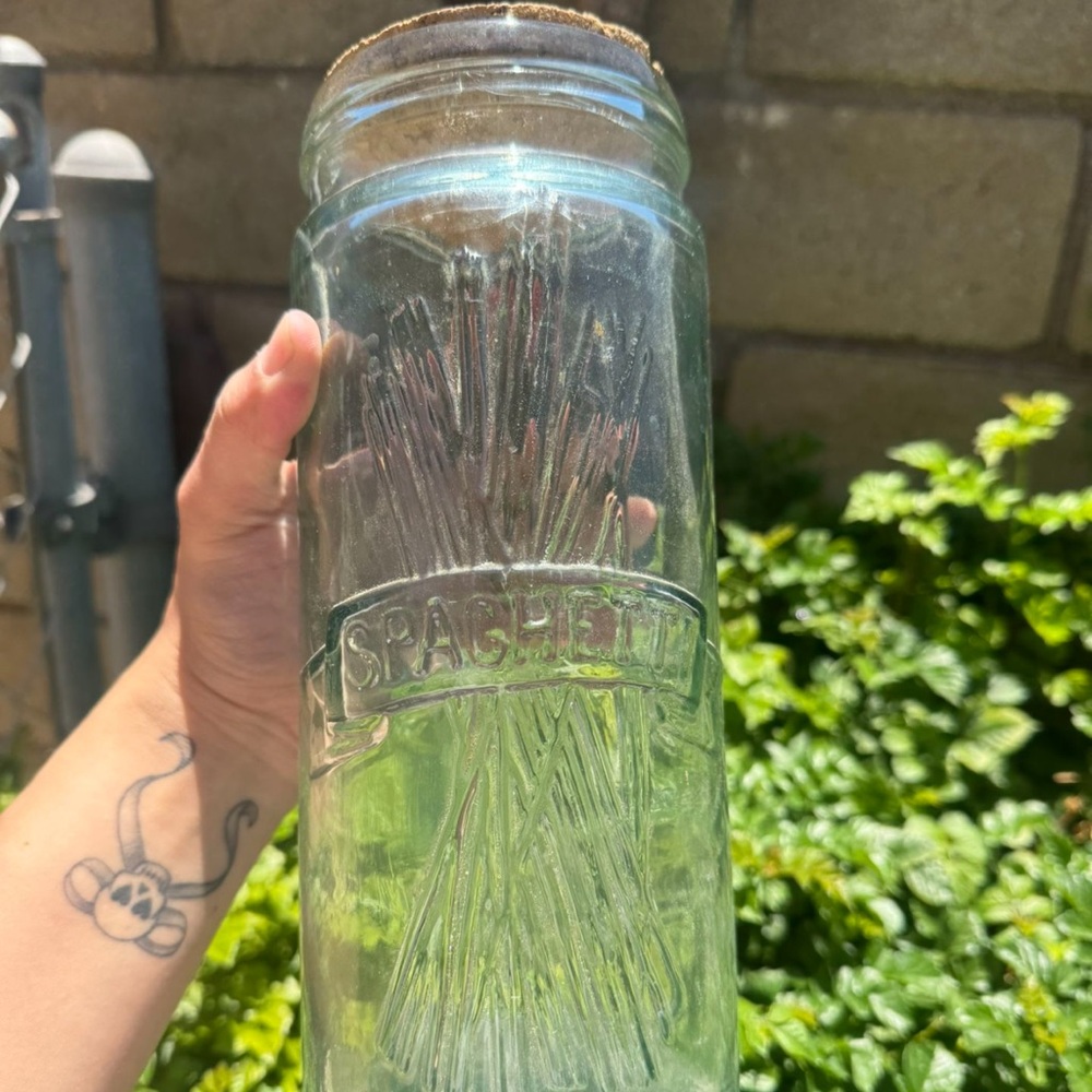 Vintage Hermetic Embossed Glass Spaghetti Kitchen Home Decor / Organizer